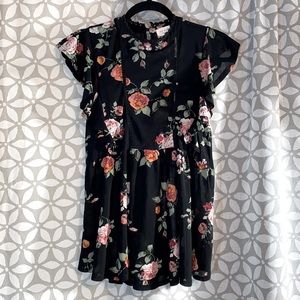 Ivy Rose Sheer Short Sleeve Black Pink Floral Blouse